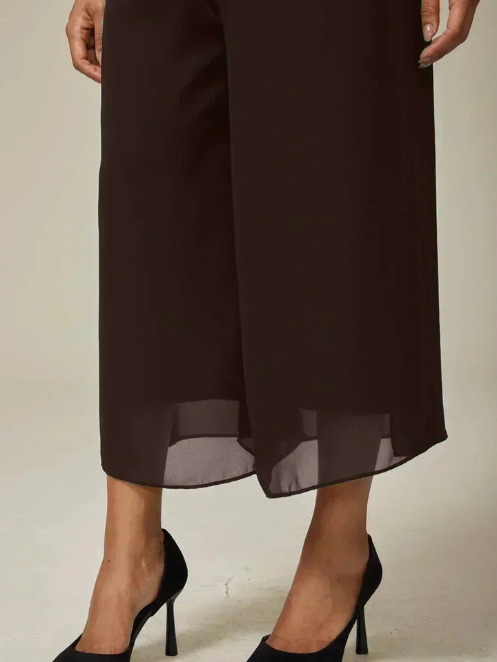 Cropped lengte rechte pijp broek met chiffon split pijp overlay