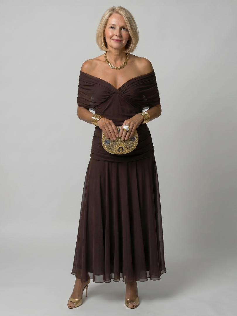Natasha | Off Shoulder Flow Midi Dress