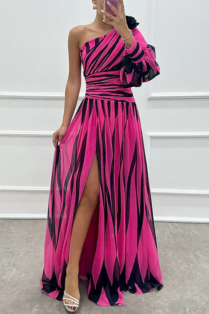 Camille | Elegant Striped Maxi Dress with One Shoulder