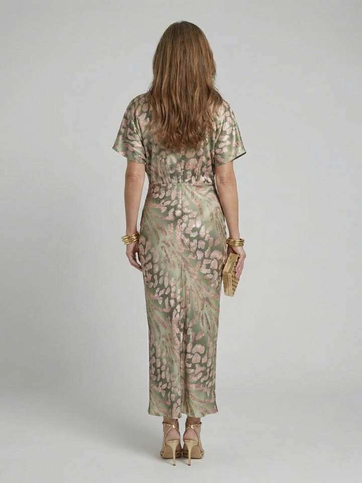 Isabella | Abstract Print V Neck Twist Waist Midi Dress