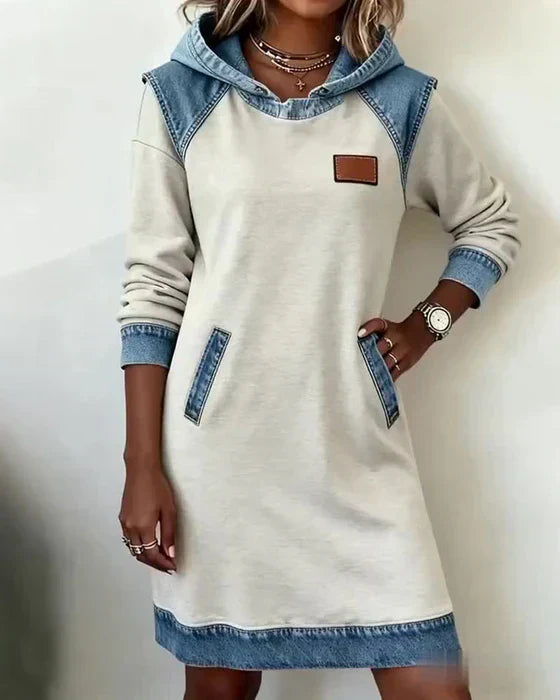 Lunariae – Casual Contrast Hoodie Dress