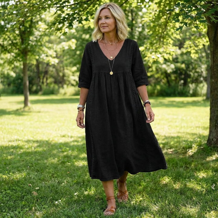 Lace Trim Denim Dress