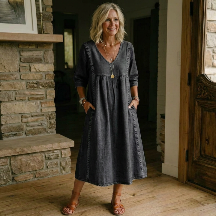 Lace Trim Denim Dress
