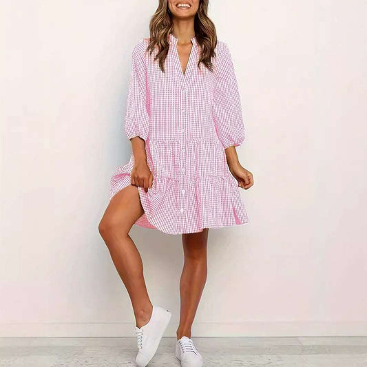 GARDENIA™ – Classic Button Front Ruffle Hem Mini Dress