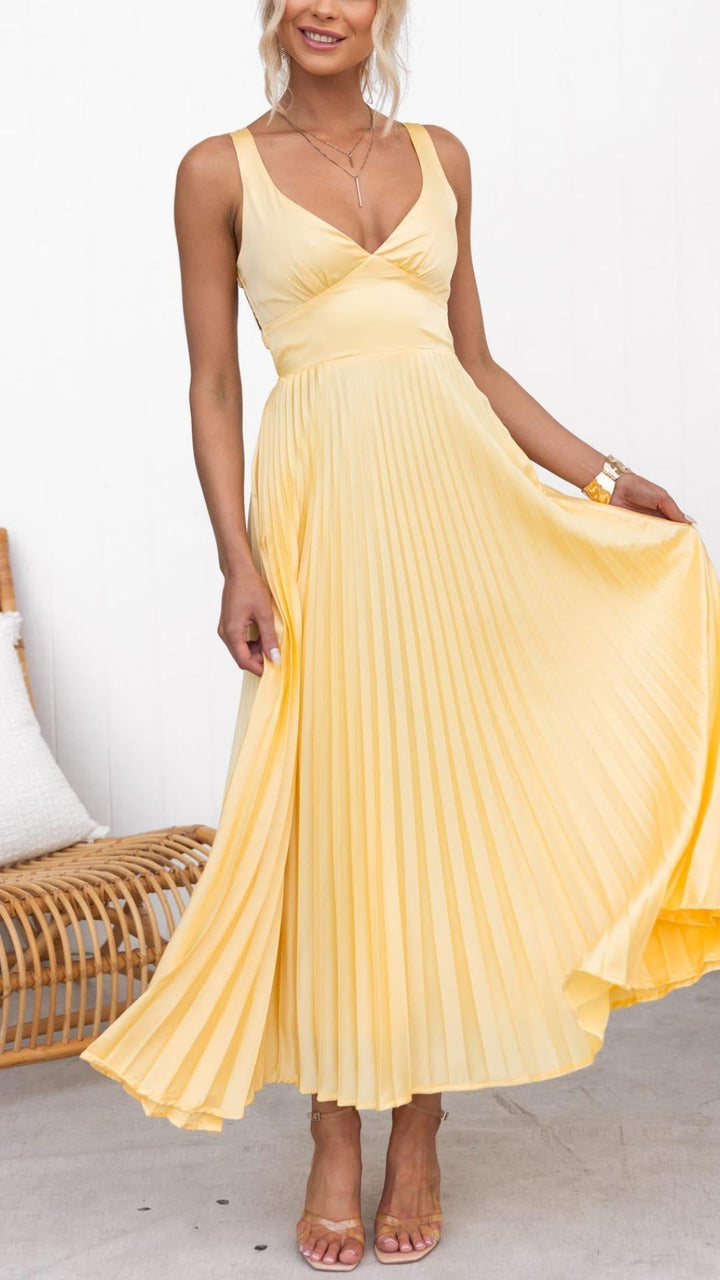Quintessa | Pleated V-Neck Maxi Dress