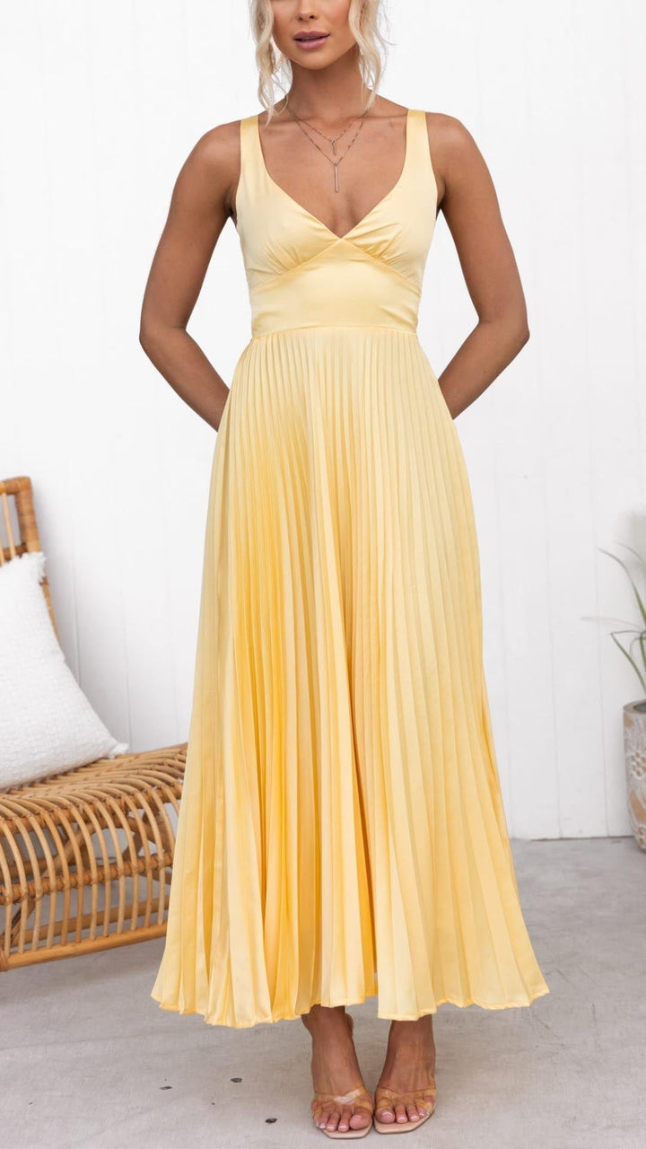 Quintessa | Pleated V-Neck Maxi Dress