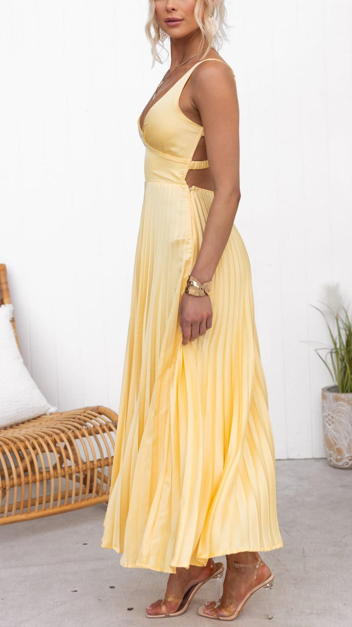 Quintessa | Pleated V-Neck Maxi Dress