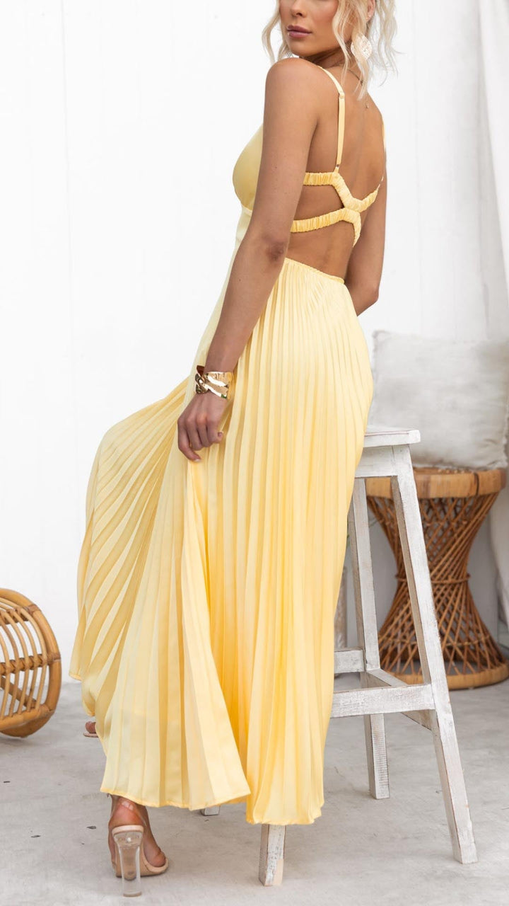 Quintessa | Pleated V-Neck Maxi Dress