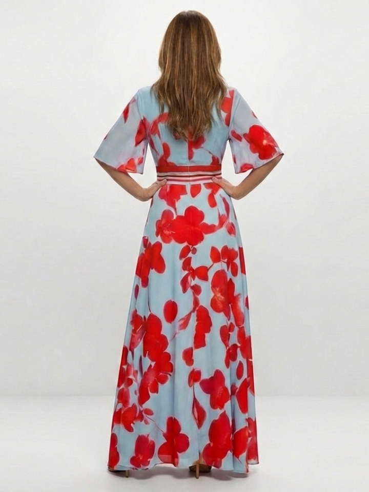 Xiomara | V Neck Short Sleeve Floral Maxi Dress