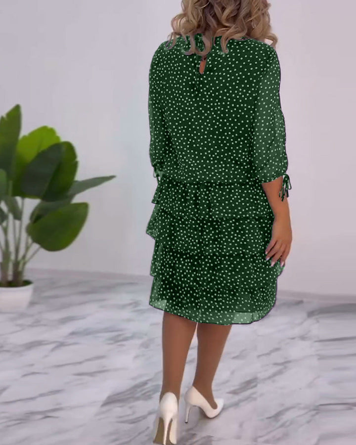 Eralyn - Polka Tiered Dress With Tie-Slit Sleeves