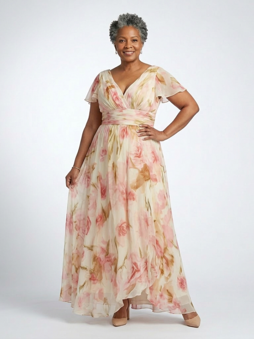Roslyn | V Neck Short Sleeve Floral Maxi Dress