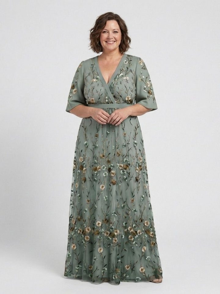 Theodora | Floral V Neck Short Sleeve Maxi Dress