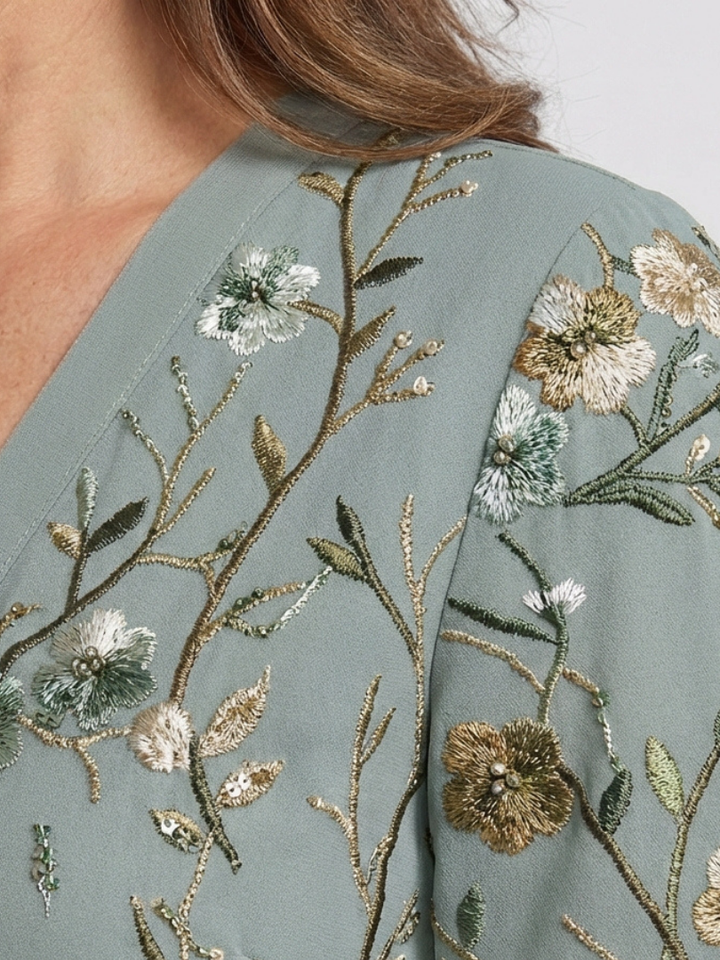 Theodora | Floral V Neck Short Sleeve Maxi Dress