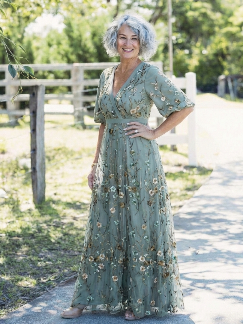 Theodora | Floral V Neck Short Sleeve Maxi Dress